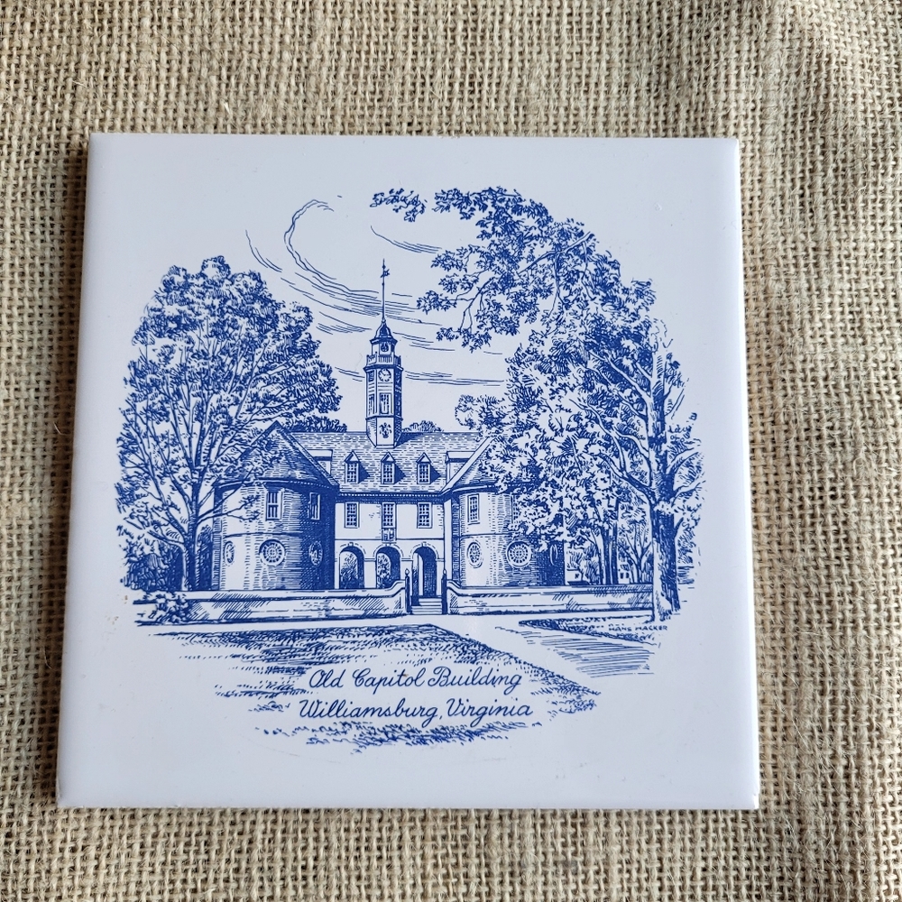 Vintage Souvenir Tile Trivet Old Capital Building Williamsburg VA  6 X 6…